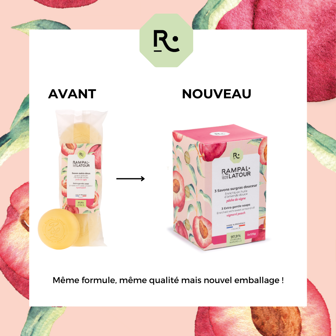 Savon surgras Pêche de vigne 3x125g