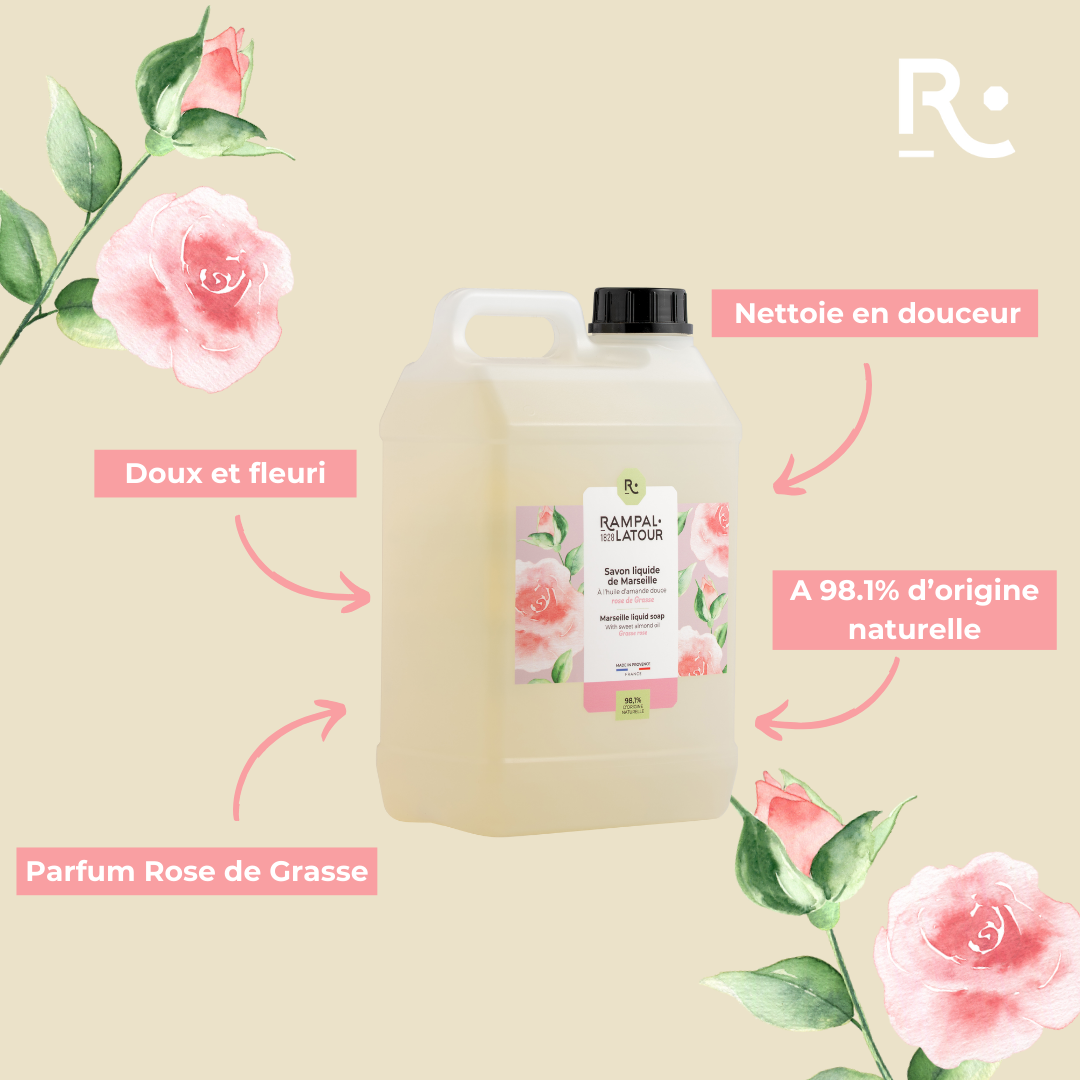 Savon liquide de Marseille Rose de Grasse 3L