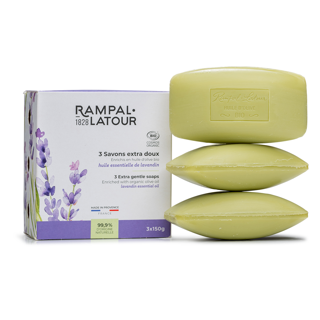 Savons surgras certifiés bio Lavandin 3x150g - Cosmos Organic