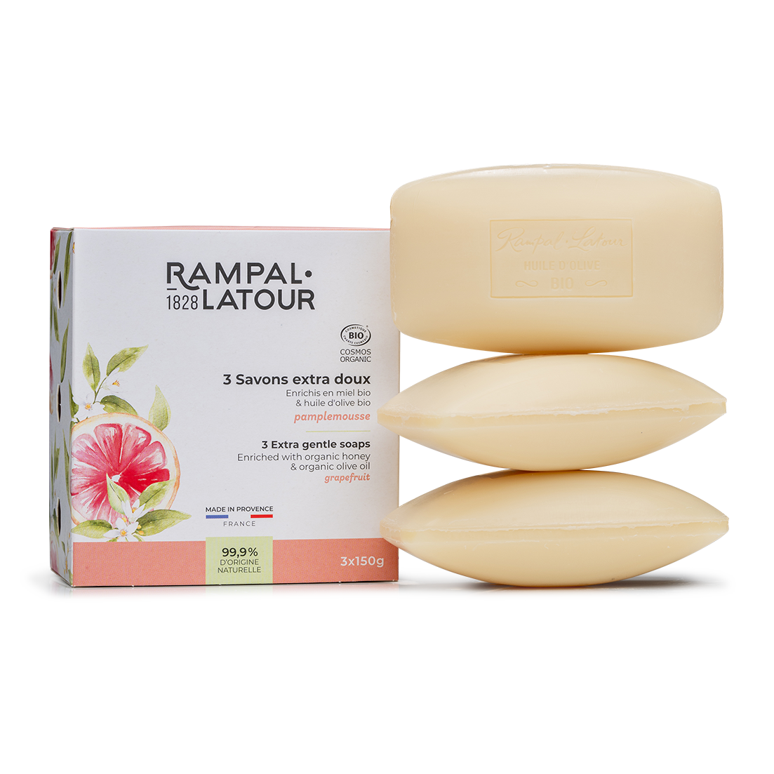 Savons surgras certifiés bio Pamplemousse 3x150g - Cosmétique Bio Ecocert