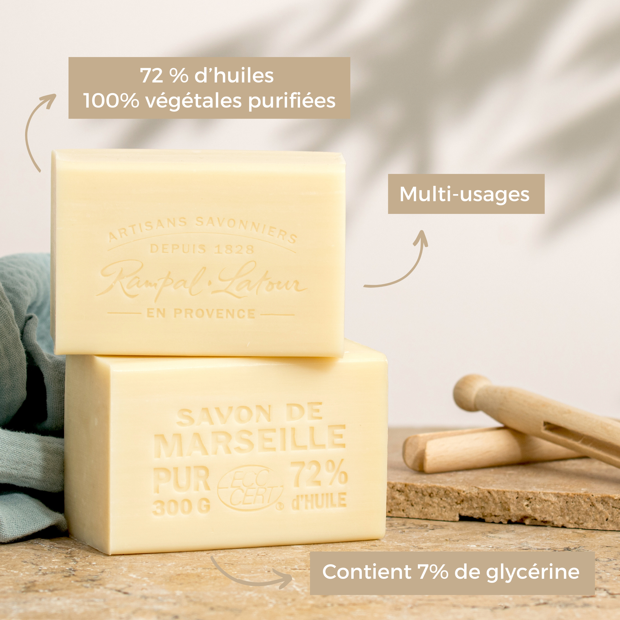 Pain de savon de Marseille aux huiles végétales 300g - Cosmos Natural