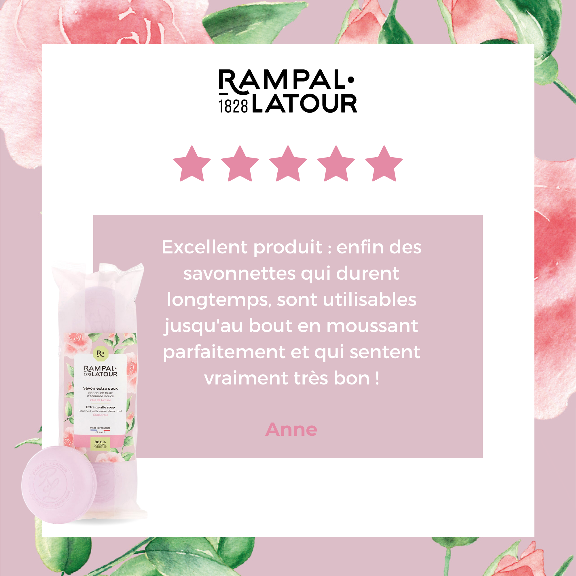 Savons surgras Rose de Grasse 3x150g