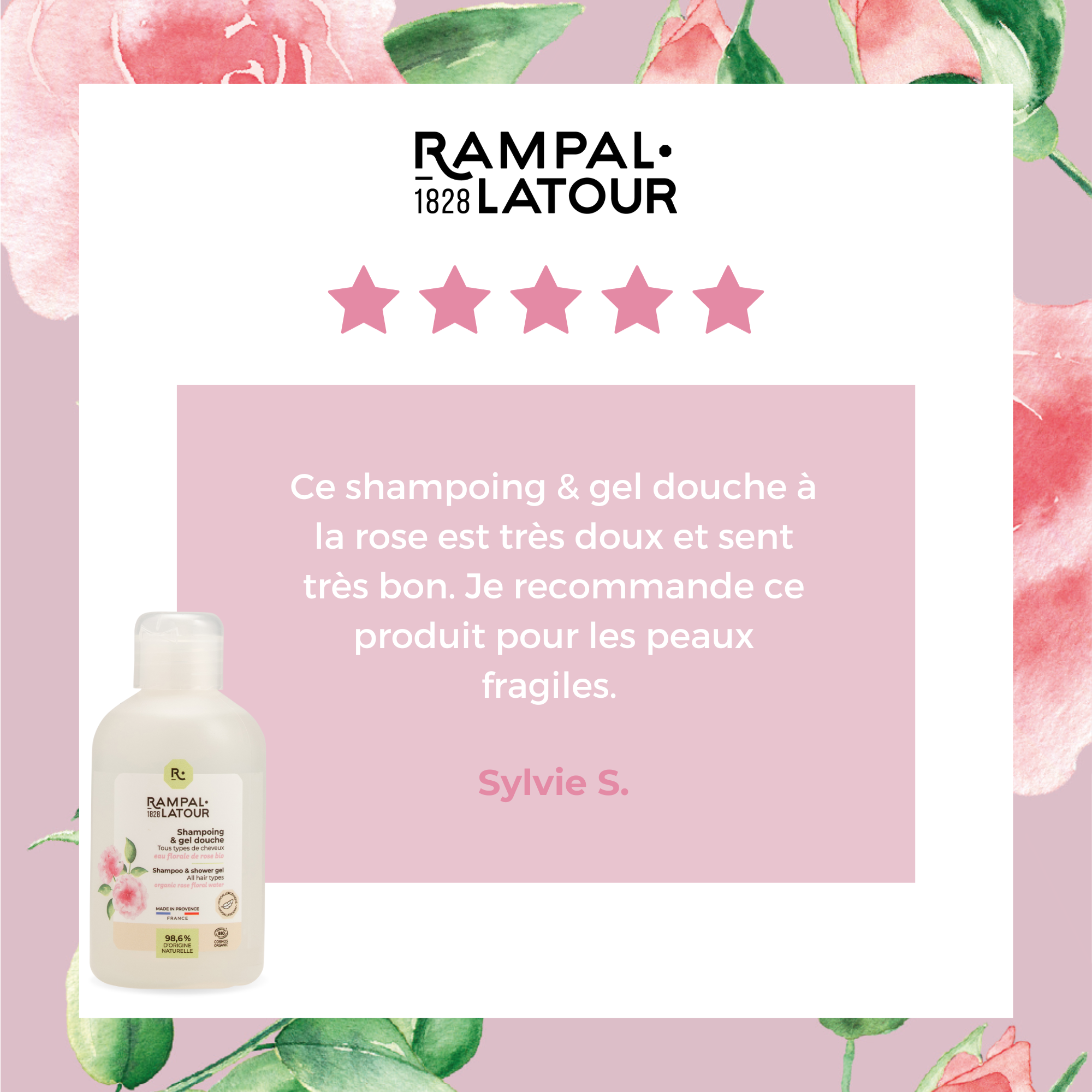 Shampoing douche certifié bio Rose de Damas 250ml - Cosmos Organic