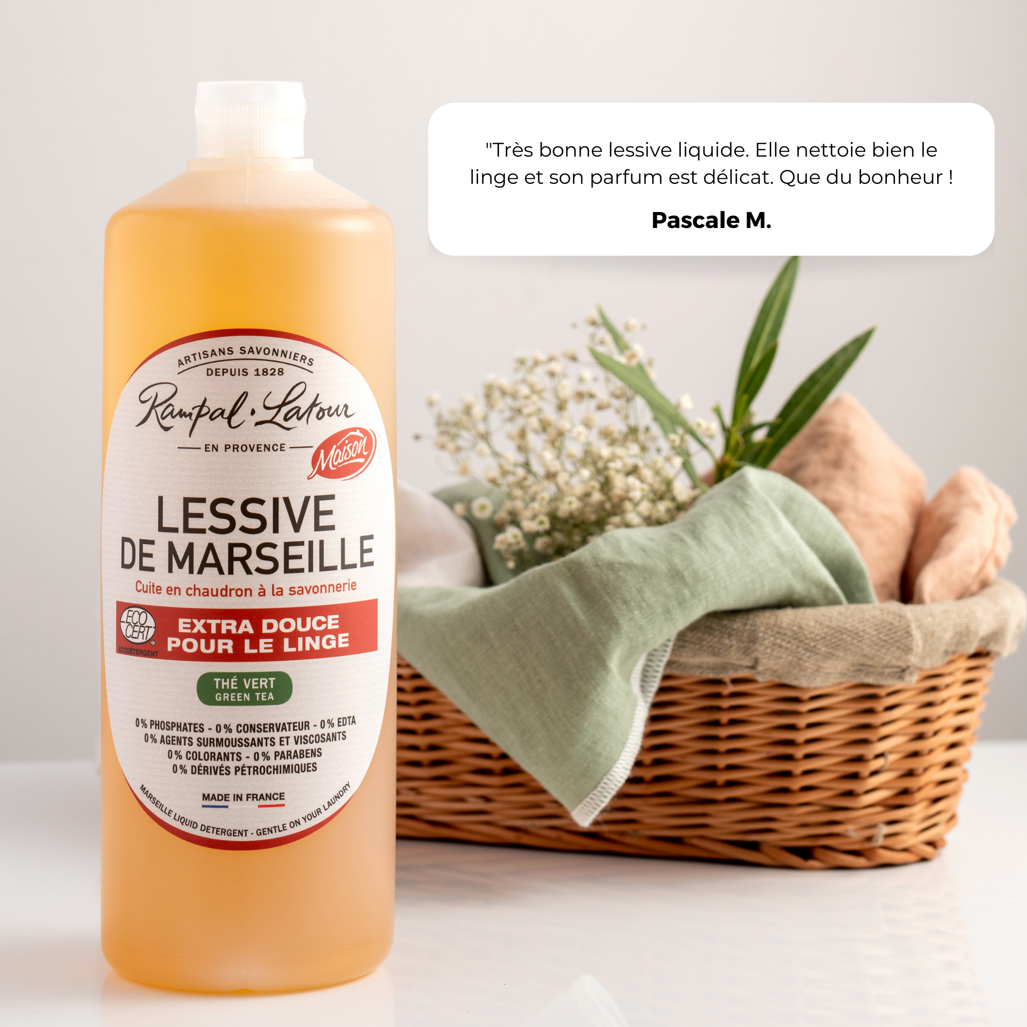 Lessive liquide de Marseille Thé vert 1L - Ecodétergent