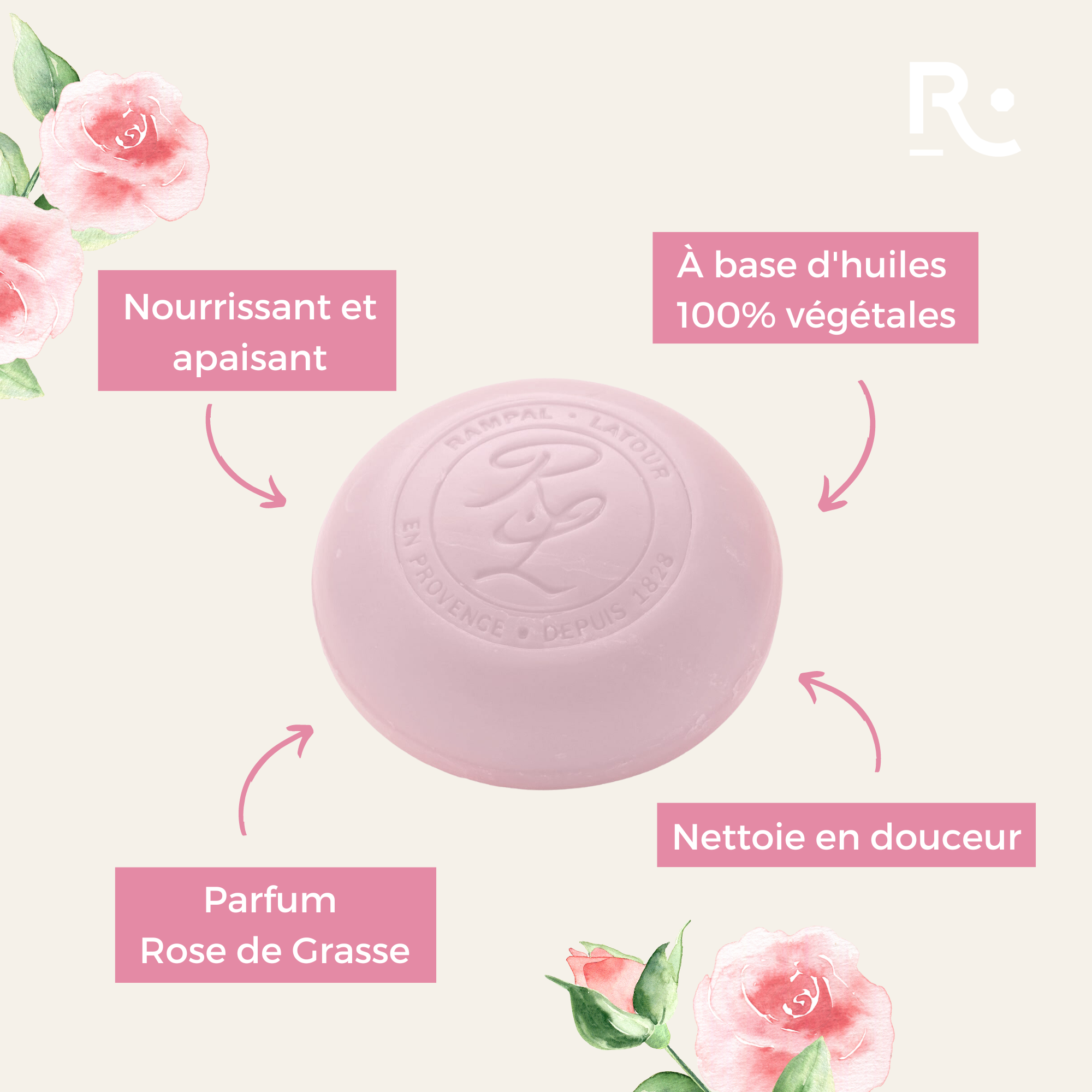 Savon surgras Rose de Grasse 100g