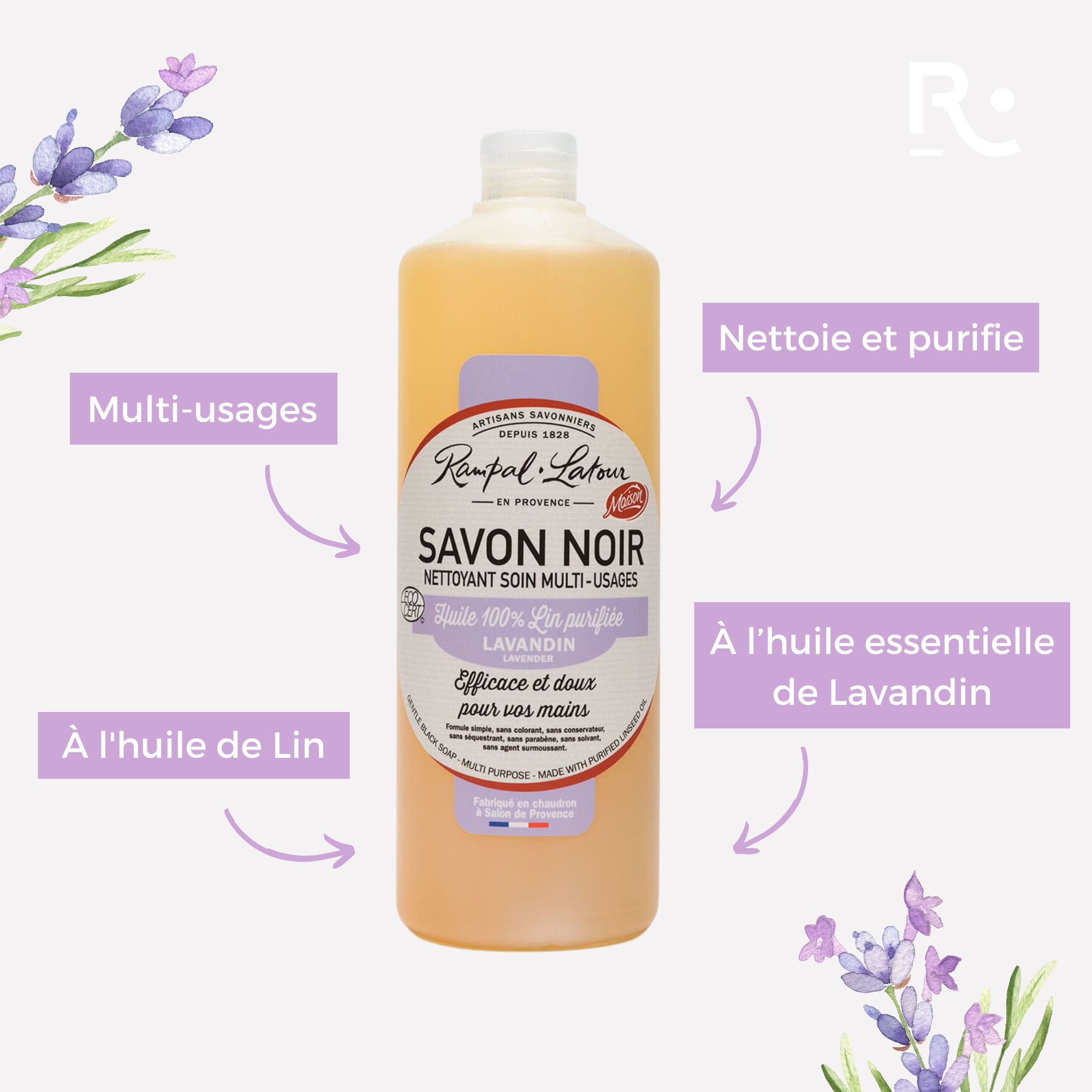 Savon noir à l'huile de lin Lavandin 1L - Ecodétergent