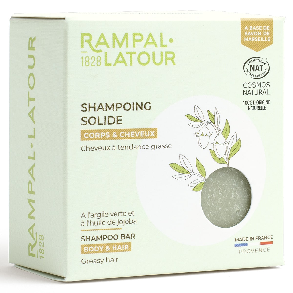 Shampoing solide cheveux à tendance grasse Thé vert 80g - Cosmos Natural
