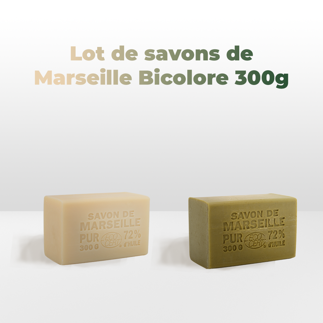 Lot de savons de Marseille Vert et Blanc 300g