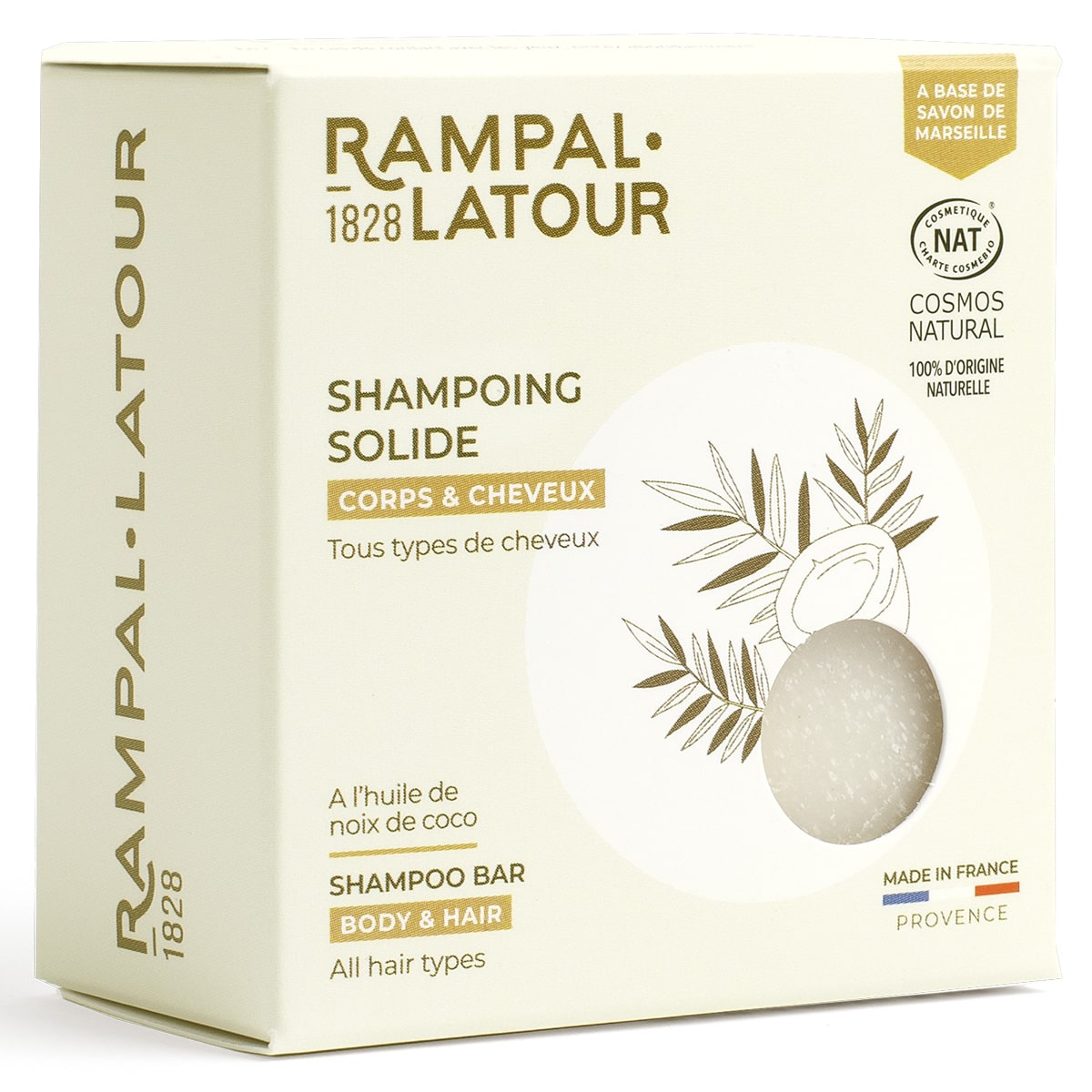 Shampoing solide tous types de cheveux Amande 80g - Cosmos Natural
